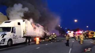 Raw video: Tractor-trailer burns on I-295 in Delaware