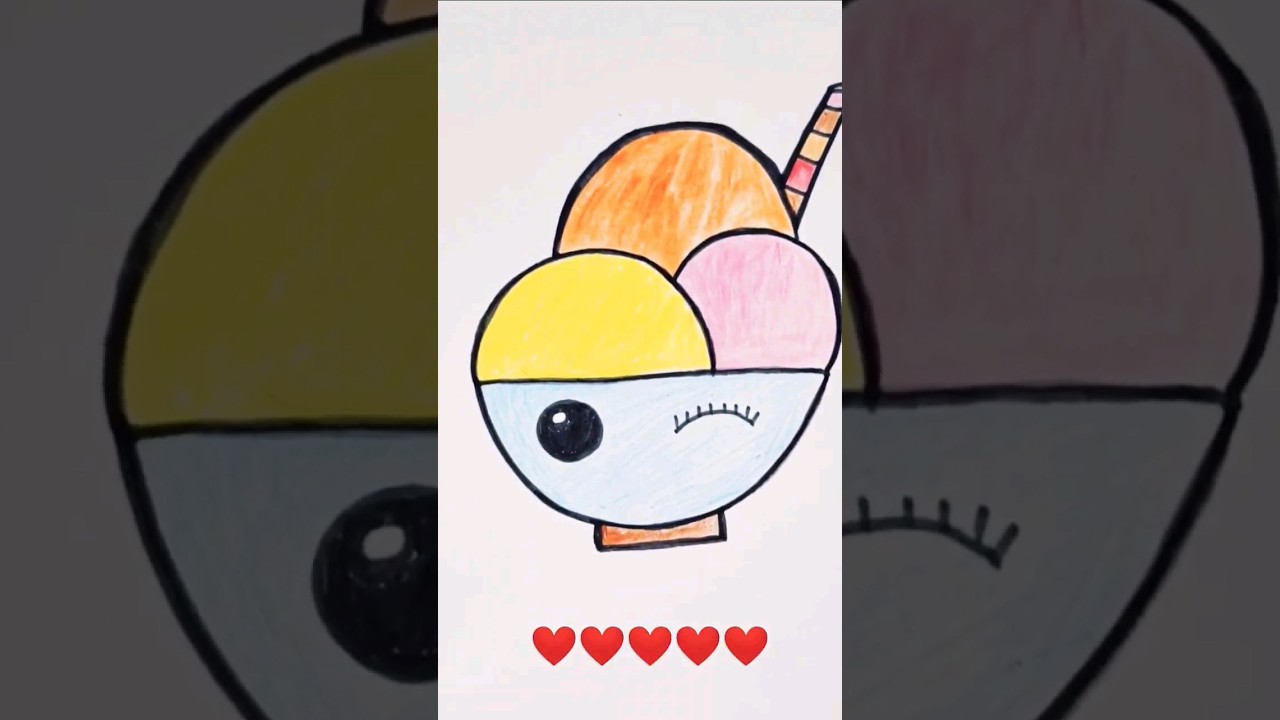 Cute ICE CREAM Bowl drawing and colouring for Kids and Toddler 