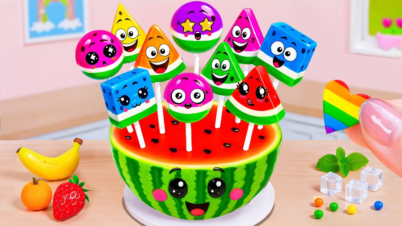 Refrescante Gelatina De Sandía 🍉🍓 Deliciosas mini gelatinas de frutas de colores