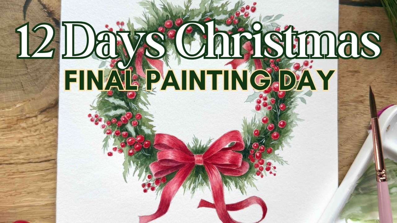 Christmas Wreath Card // Day 12 of Christmas Painting Challenge