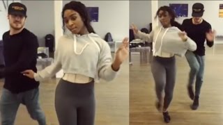 Normani Kordei and Val Chmerkovskiy killing dance routine during DWTS rehearsal | 2017