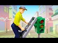 Машинки-помощники и куклы: сломанный светофор и авария! Видео для детей про машинки для мальчиков