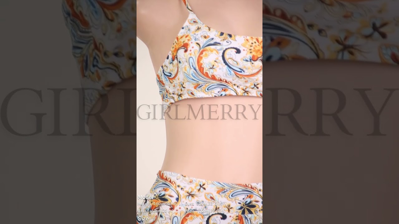 GIRLMERRY Sexy paisley graphic high waist flat angle tankini set Wholesale Two-Piece BA015676