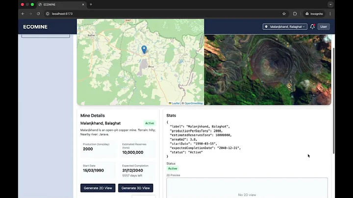 Detection of Open Crust Mining Activity and 3D visualization