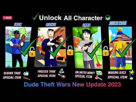 Dude Theft Wars: all character (RICHIE & CHAD! JUICE MAN) unlock 🔓 dude theft wars in new update😲