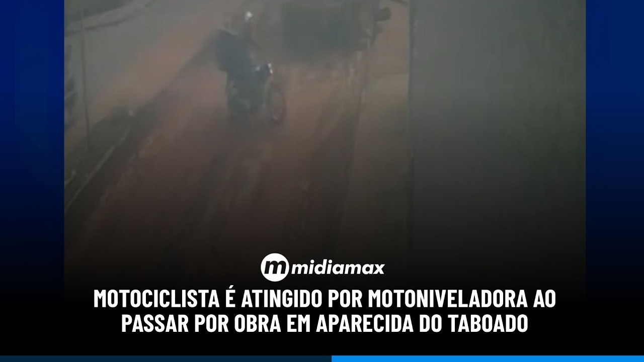 VÍDEO: Motociclista é atingido por motoniveladora ao passar por obra em Aparecida do Taboado