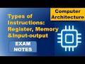 Types of Instructions | Register | Memory | Input &amp;Output | Computer System architecture | BCA Btech