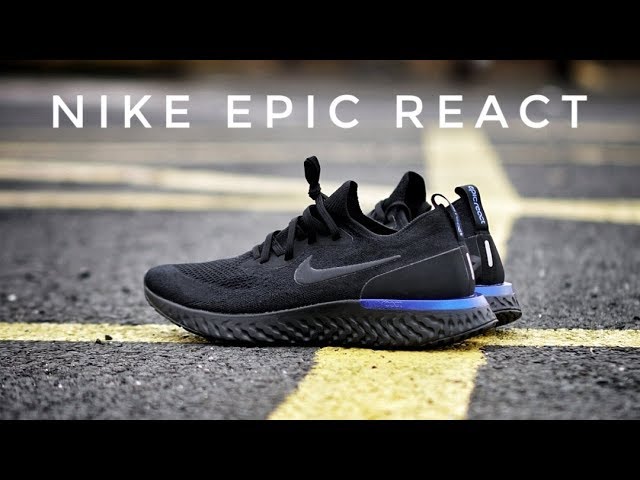 nike epic react black on feet