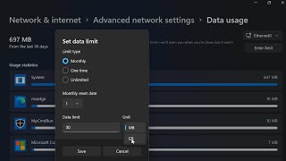 how to setup data usage limit on windows 11