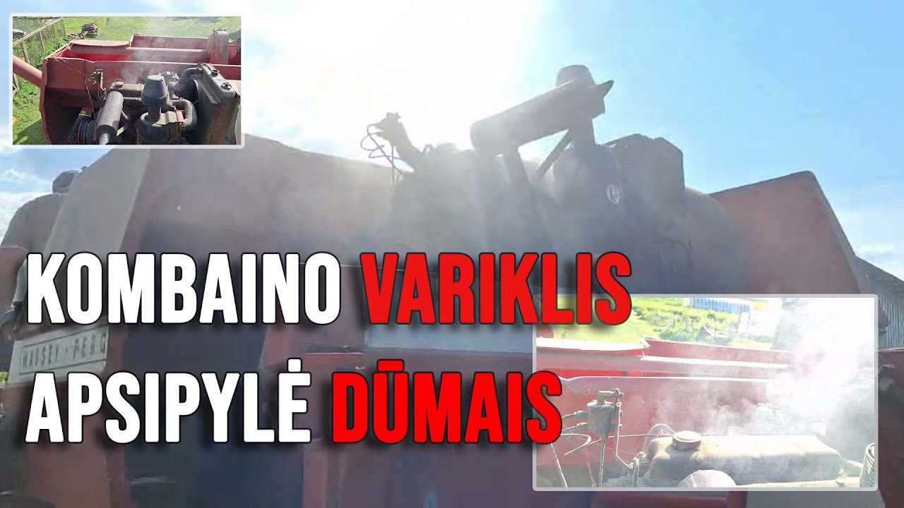 Kombainas apsipylė dūmais