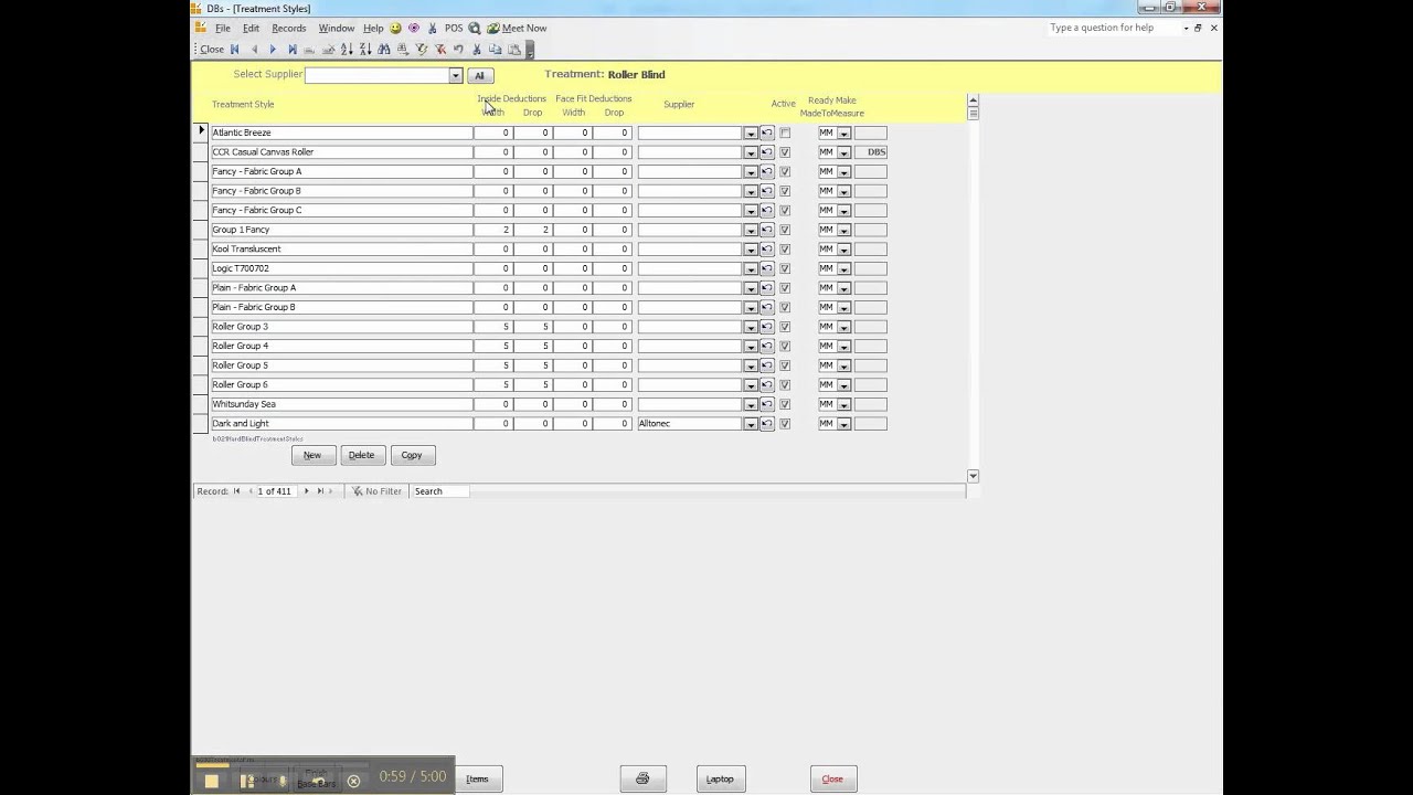 Set Inside and Outside Fit Deductions for Roller Blinds