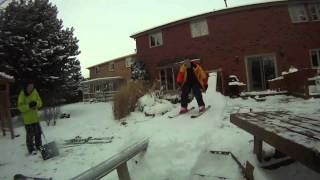 First 270s Off BackYard Rail Skiing