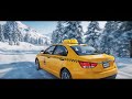 Yeti driving a taxi: A cinematic portrayal of an unexpected adventure, the Yeti deftly maneuver...