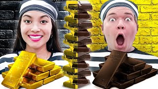 RICH VS BROKE FOOD CHALLENGE | EATING ONLY 1 FANCY OR POOR FOOD IN 24 HOURS BY SWEEDEE