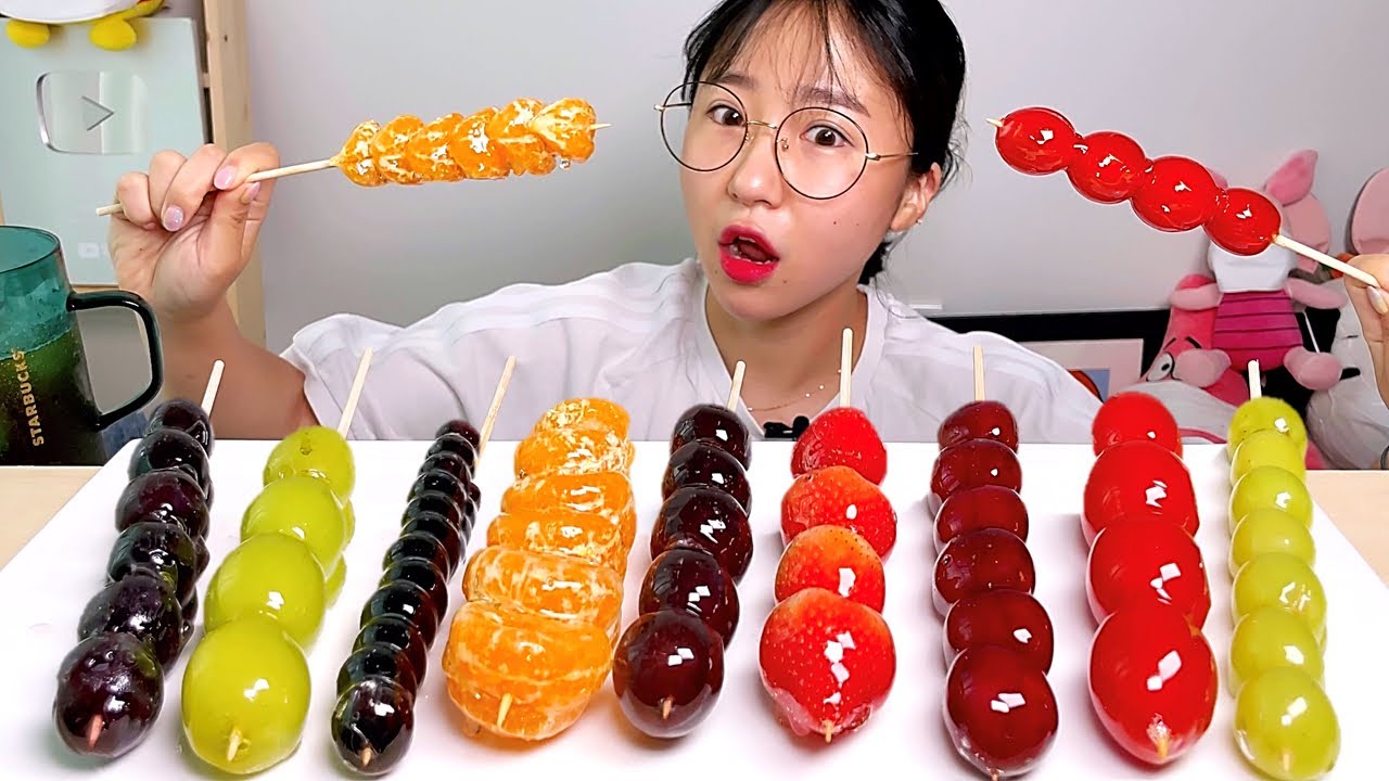 과일 탕후루 딸기 귤 샤인머스켓 체리 거봉 청포도 블루베리 토마토 탕후루 디저트 먹방 Dessert Mukbang