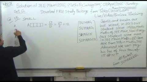 SOLUTIONS JEE MAIN 2016 QUE 15 MATHS BY SUHAG TEKO CLASSES 07553200000