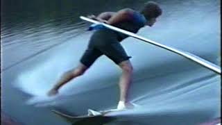 Pete Schalck Backwards Barefoot Step Off on the Boom April 14, 1990, Lake Kinkaid