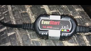 testing the Everstart 1 Amp battery charger. sold at Walmart cheap $15