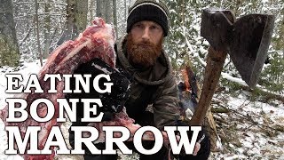 Eating BONE MARROW like CAVEMAN in the FOREST | 100YEAROLD AXE!!! | Bow Drill Fire From Scratch