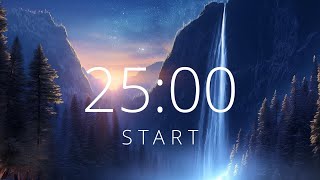 25 Minute Unguided Meditation Timer, Waterfall Sounds and mindfulness Music, Nature forest