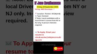 AWS Developer Job in Trenton, NJ Sept 19, 2025