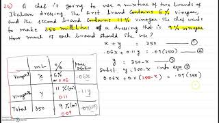 Solving a percent mixture problem using a system of linear equations- #26 - Practice Final - M130