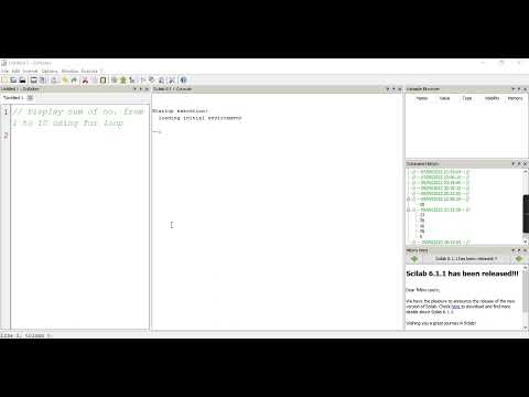 #3 Display sum of no. from 1 to 10 or n using for loop in Scilab
