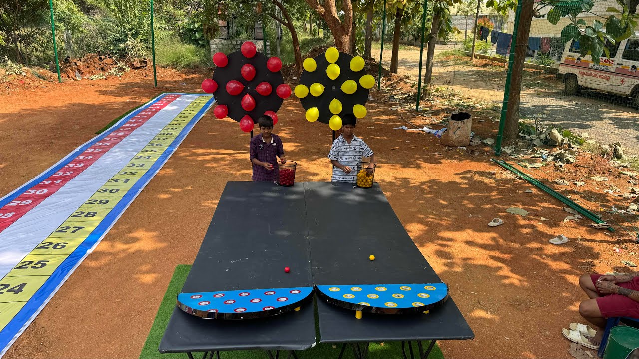 Roll the ping pong balls into the holes and pop the ballons challenge|| Village Avengers