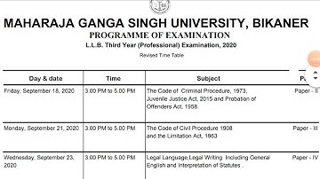 MGSU L.L.B. 3rd year revised time table ||