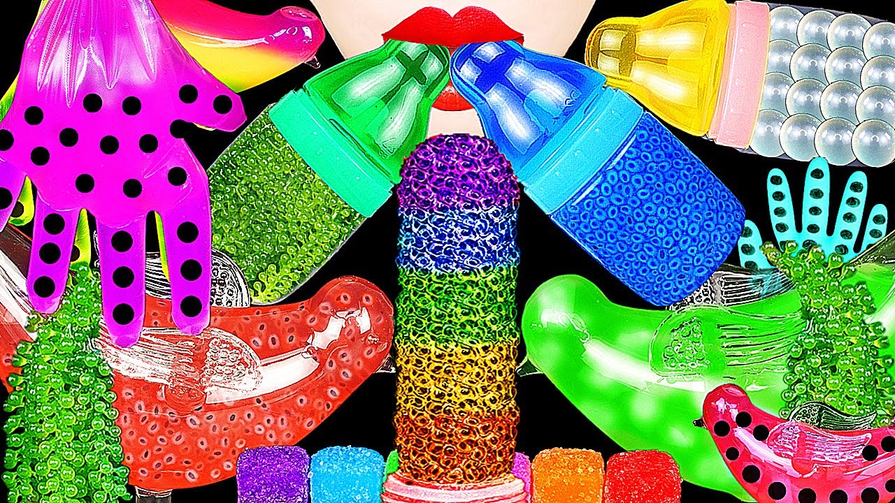 ASMR RAINBOW DRINKS *VAMPIRE BOBA TEA, EDIBLE FROG EGG HONEY JELLY, SEA GRAPES, BIRD GLASS, 신기한 물 먹방