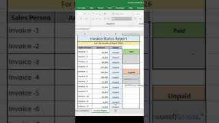 SUMIF Formula in Excel for Invoice and Payment Invoice Tracking | #shorts