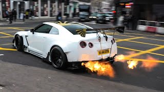 Huge FLAMES* Rocket Bunny Nissan GTR in London!