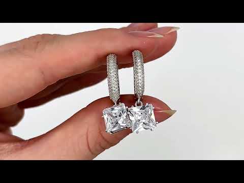 Срібні сережки підвіски БС2137 розмір 27х9 мм вставка білі фіаніти вага 6.41 г, видео 1