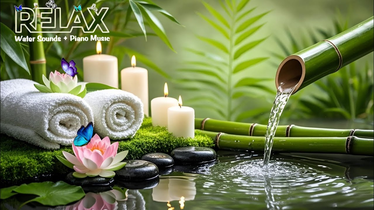 Relaxation Music: Bamboo Water Fountain + Healing Piano 🌿 Sleep Music, Meditation, Nature Sounds