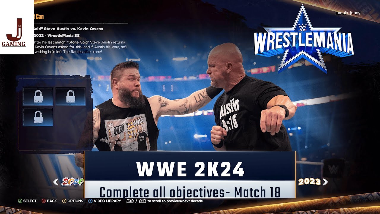 WWE 2K24 Showcase match 18 complete all objectives Steve Austin VS Kevin Owens Wrestlemania 39