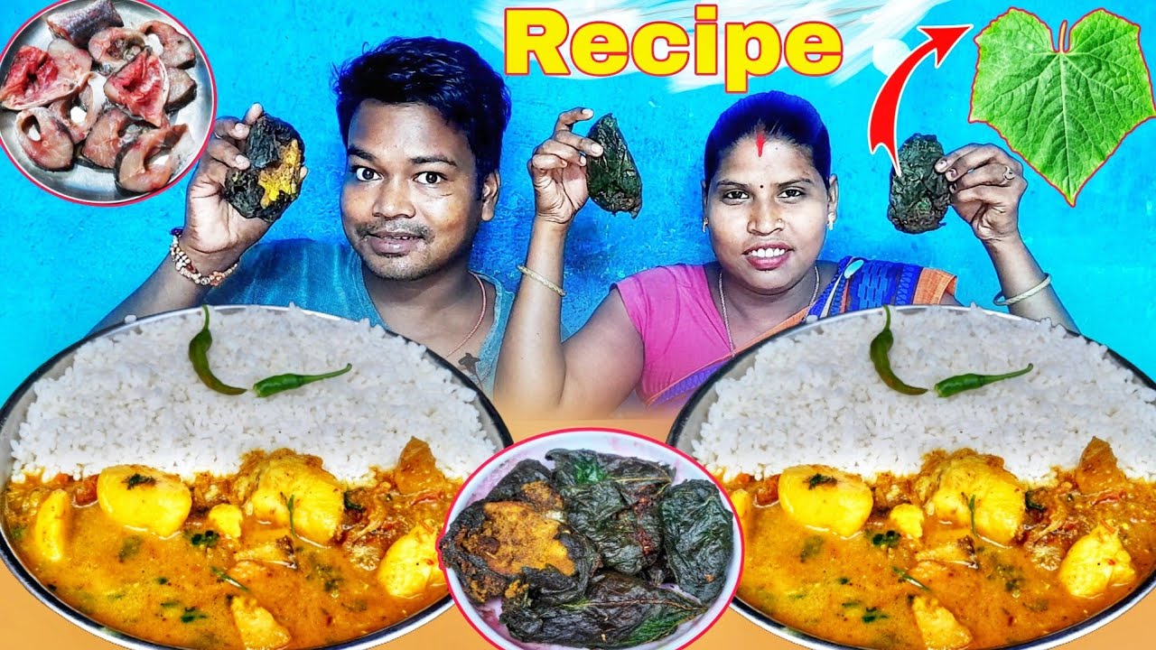Fish patpura recipe mukbang big bites fish rice eating pumpkin leaf
