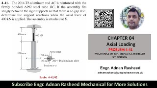 4-41 | Determine  support reactions when axial force of 400 KN is applied | Mechanics of materials