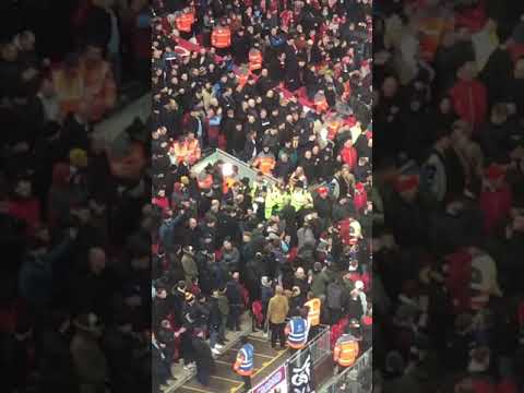 Liverpool vs West Ham away fans clash with police objects thrown fans arrested