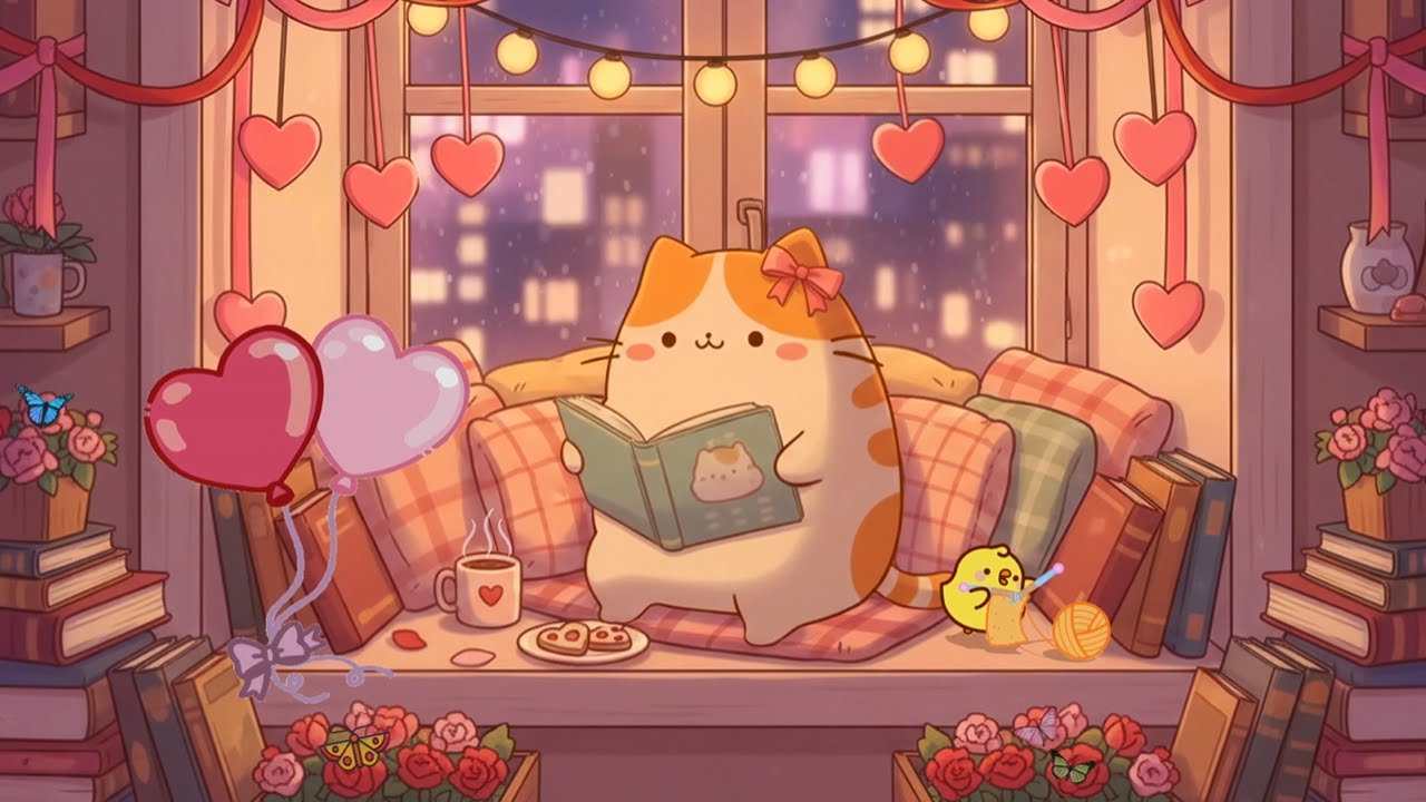 Valentine Cozy Vibes with Pusheen 🌸💗 Soft Lofi for Study Chill Love Mood