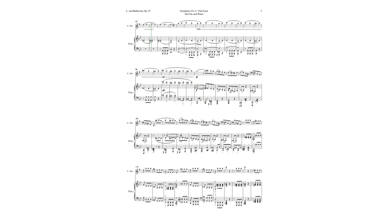 Symphony No. 5 by Beethoven for Alto Saxophone and Piano | ARRANGEMENT