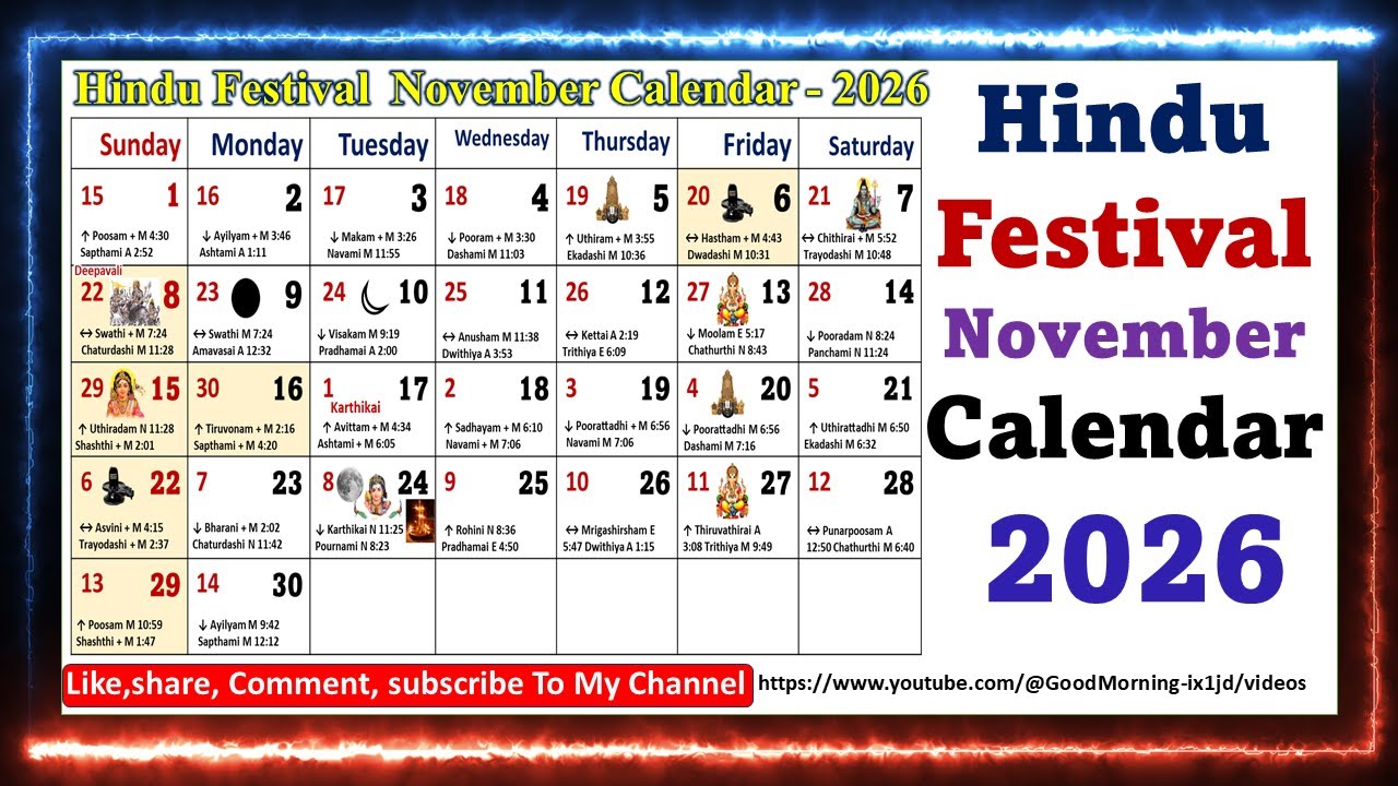 Hindu Festival November Calendar 2026 || #novembercalendar2026 ...