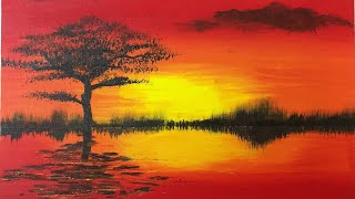 acrylic beginners sunset easy painting step simple