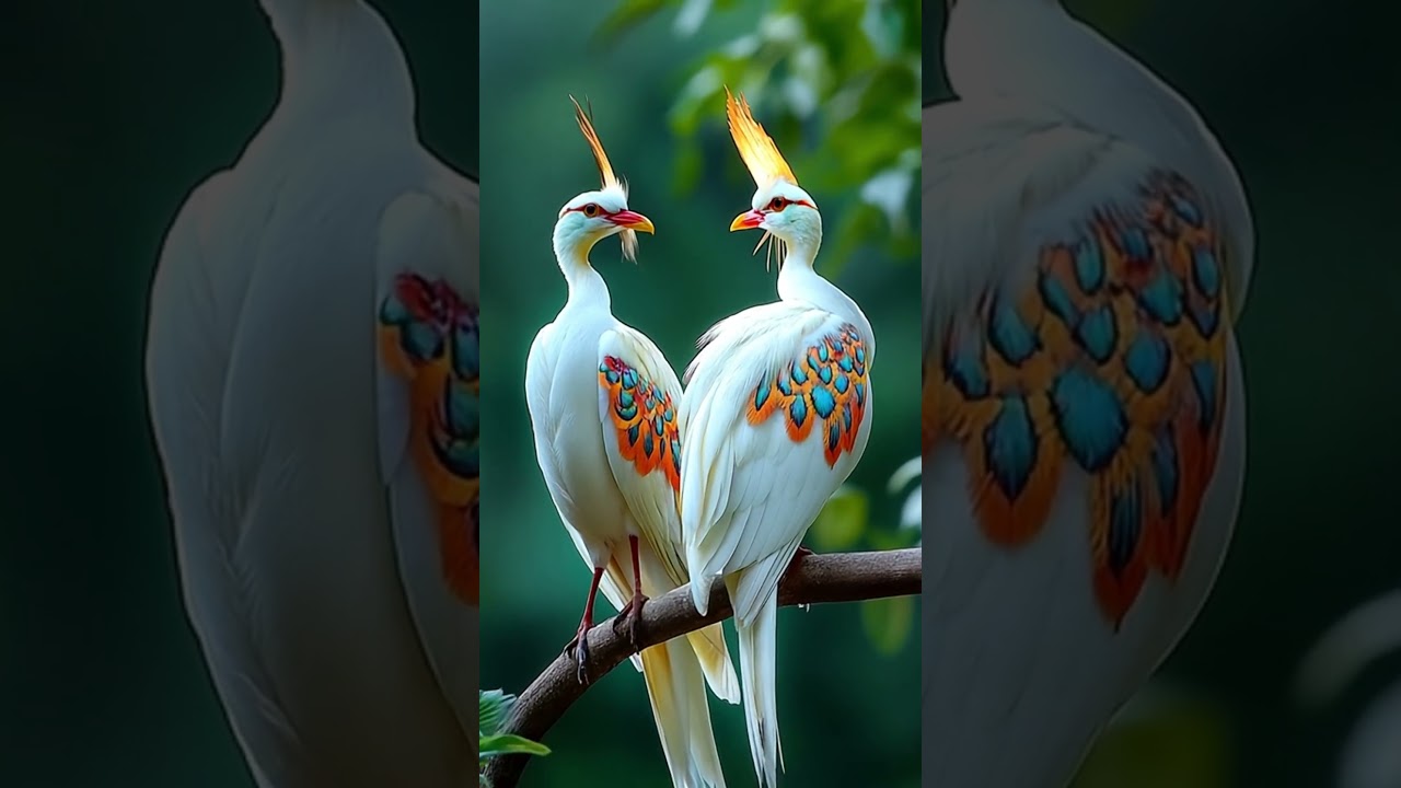 Elegant White Birds with Vibrant Crown Feathers | Nature’s Royal Pair 