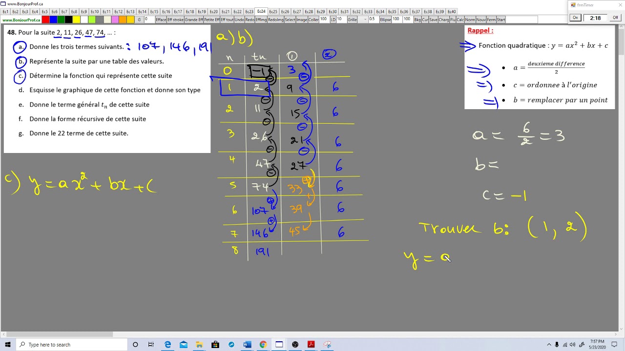 48-2-comment-trouver-l-equation-d-une-suite-quadratique-youtube