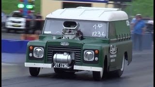 CHAD'S PLUMBING LAND ROVER V8 DRAG CAR RUNS 7.87 @ 172 MPH SYDNEY DRAGWAY 3.3.2013