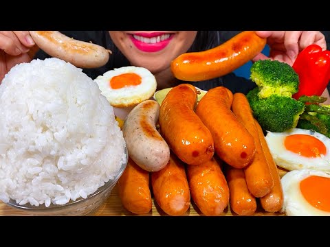 MASSIVE SAUSAGES FEAST! EGGS, VEGETABLES, MOUNTAIN RICE ASMR MUKBANG MASSIVE Eating Sounds