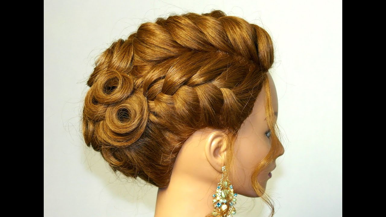 Bridal hairstyle for medium long hair. Updo with braids tutorial