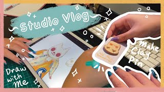 ✧˖° Draw Digital Art, Make clay Pin, and Work with Me and more! - STUDIO VLOG 008
