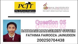 DBMS Question Session Task No 05 | 1st Year | Semester 01 | Java Institute | Fathima Jainudeen