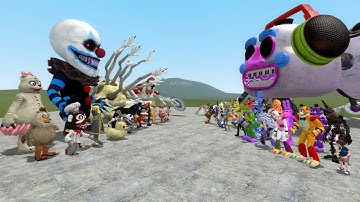 ALL DARK DECEPTION CHAPTER 1-4 NPCs VS ALL FNAF 1-9 SECURITY BREACH ANIMATRONICS in Garry